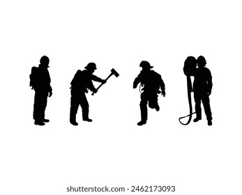 Group of Firefighter silhouette isolated white background. Vector Illustration