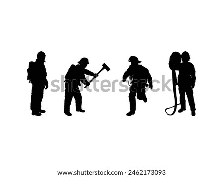 Group of Firefighter silhouette isolated white background. Vector Illustration