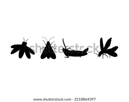 Group of Firefly Silhouette isolated white background. Vector Illustration
