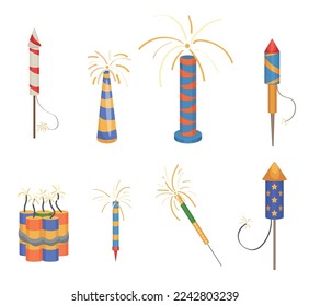 Group of firework petards on white background
