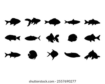 Group of Fish Silhouette isolated white background. Vector Illustration