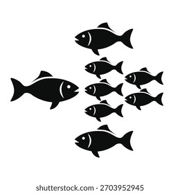 Group of Fish Silhouette Vector , School of Fish Illustration vector