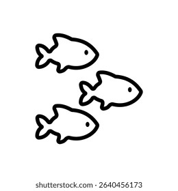 A group of fish swimming together in simple line icon style. Ideal for marine biodiversity, underwater graphics, and fishing-related themes.