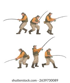 group of fishermen fishing with fishing rod	