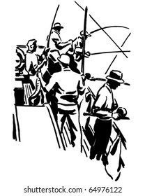 Group Of Fishermen - Retro Clipart Illustration