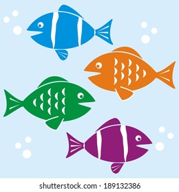 Group of fishes, vector icon, different