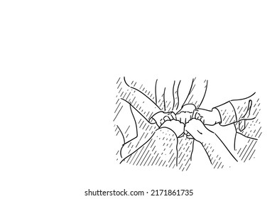 Group fistbump. Concept of team work. Hand drawn vector illustration design