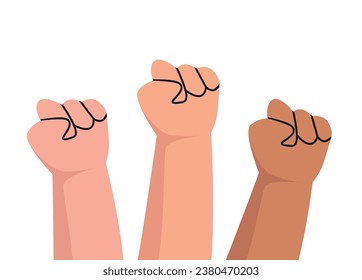 Group of fists raised up in air vector illustration