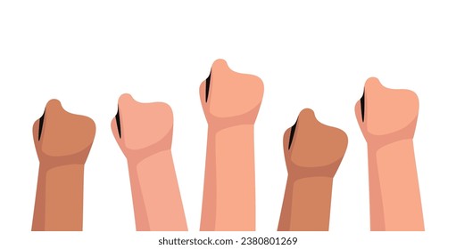 Group of fists raised up in air vector illustration