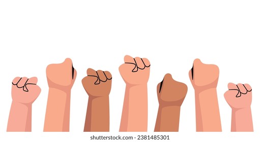 Group of fists raised up in air vector illustration