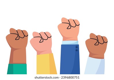 Group of fists raised up in air vector illustration 