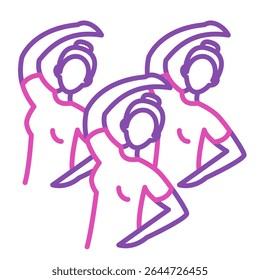 Group fitness line icon vector isolated. Simple symbol of people doing sport exercise in group. Female fitness club. Healthy lifestyle, active person. Workout, aerobics, design of button for website.