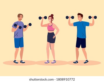 group of fitness people, people practicing exercise vector illustration design