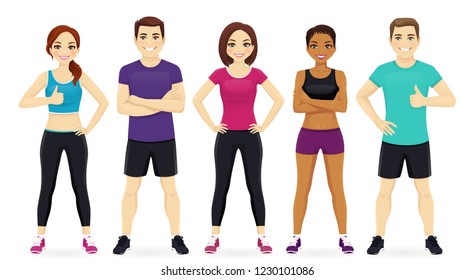 Grupo de fitness en ilustración vectorial del juego de ropa deportiva