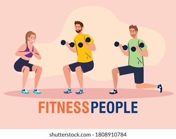 group of fitness people, young people practicing exercise vector illustration design