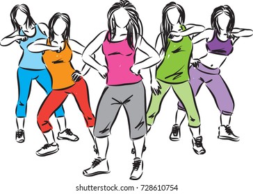 group of fitness women dancers illustration