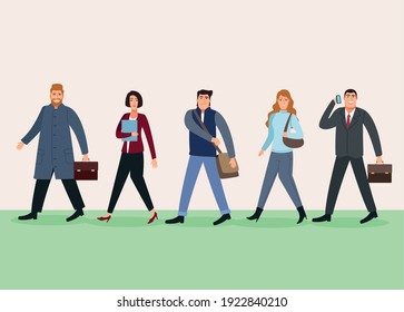 Group Of Five Business Persons Walking Back To Office Characters Vector Illustration Design