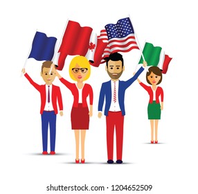 Group of flag waving people