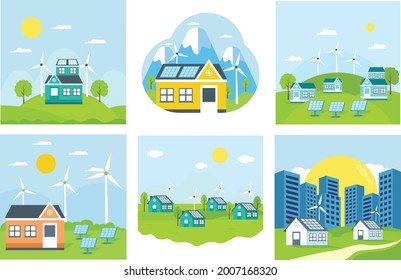 Group of Flat Eco Solar Panel energy