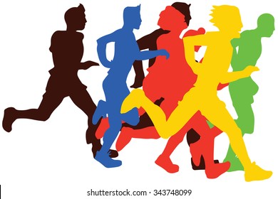Group of flat man Marathon Runners,colors vector