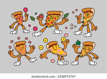 Group of Flavourful Pizza Cartoon Character Set