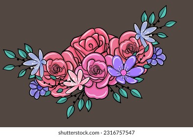 group of flowers for applique vector illustration