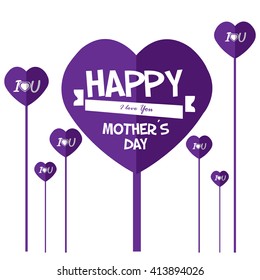 Group of flowers with heart shape and text on a white background for mother's day celebrations
