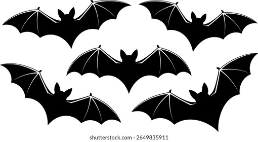 Group of flying bats in silhouette for halloween celebration