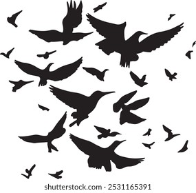  a group flying bird silhouette white background