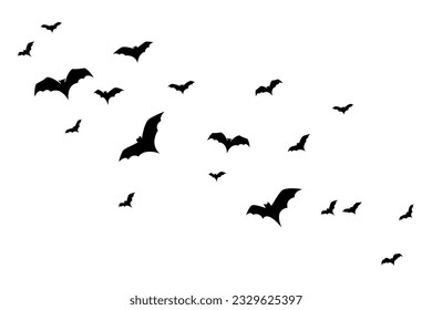 Group of flying black bats for Halloween decoration. Isolated vector on white background.