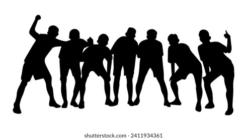 group of football player photo pose line art ilustration