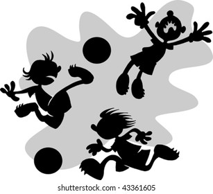The group of football players plays football on a green background;