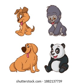 group of four animals cartoon characters vector illustration design