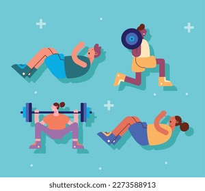 group of four athletes practicing exercises