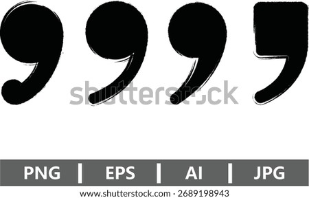 A group of four black quotation marks with a textured brush stroke effect design
