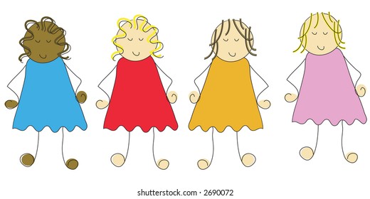 Group of four cartoon children
