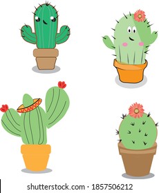 a group of four cartoon  succulent plats  