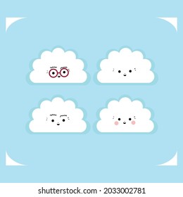Group of four clouds with beautiful emoji faces