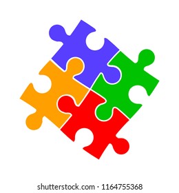Group of four color puzzle, cooperation - vector