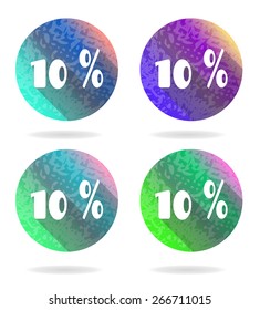 Group of four colorful buttons with 10 percent discount