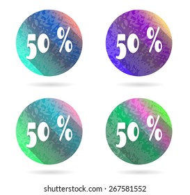 Group of four colorful buttons with 50 percent discount