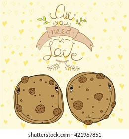 Group of four cute cookies with chocolate chips. Good for t-shirt design.
