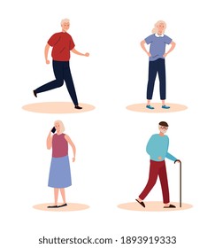 group of four elderly old people characters vector illustration design