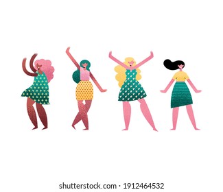 group of four girls avatars characters vector illustration design