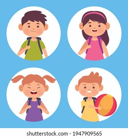 personajes de grupo de cuatro niños
