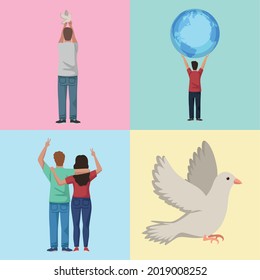 personajes de un grupo de cuatro pacifistas