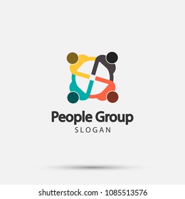 Group Four People Logo Handshake In A Circle,Teamwork Icon.vector Illustrator