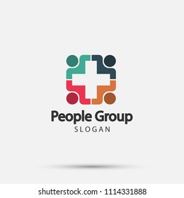 Group Four People Logo Handshake In A Circle,Teamwork Icon.vector Illustrator