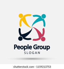 Group four people logo handshake in a circle,Teamwork icon.