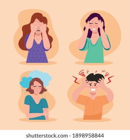 group of four persons with bipolar disorder vector illustration design